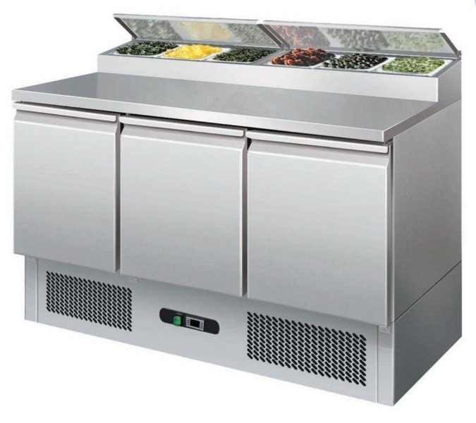 Saladette réfrigérée 3 portes et vitrine Saladette réfrigérée 3 portes et vitrine