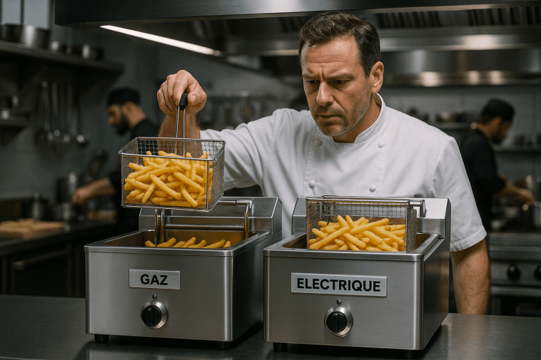 Comparatif professionnel friteuse à gaz et électrique en cuisine de restaurant moderne