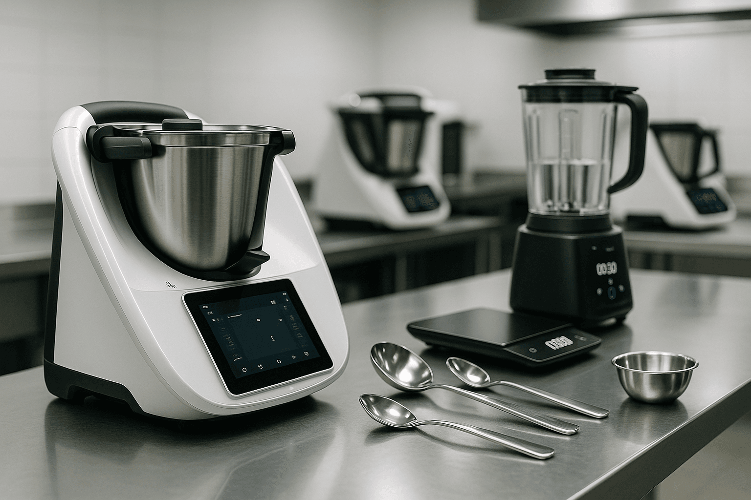 Plan de travail montrant les équipements high-tech incontournables d'une cuisine professionnelle en 2025