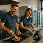 Snack moderne 2025 prêt à ouvrir avec équipements professionnels et gérants souriants