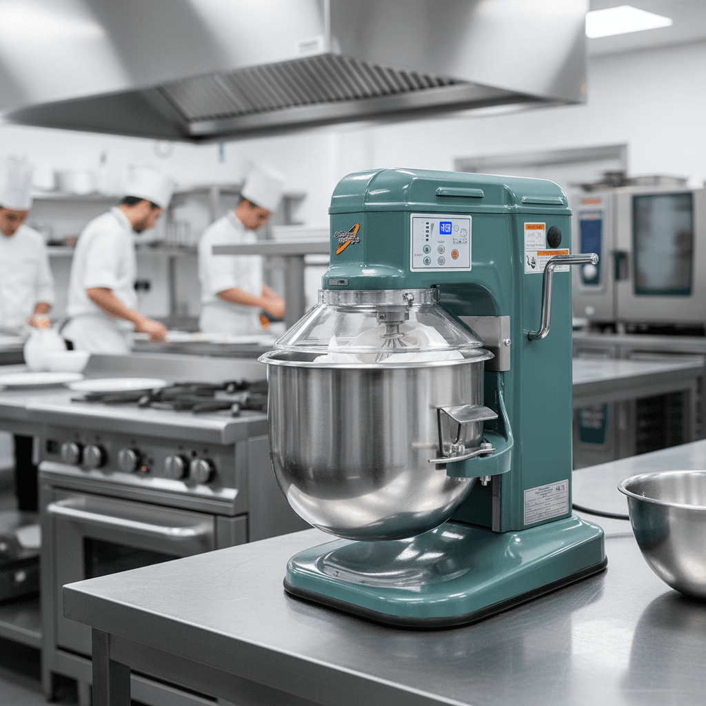 Chef pâtissier utilisant le Batteur Mélangeur Digital SE10L Sinmag en cuisine professionnelle