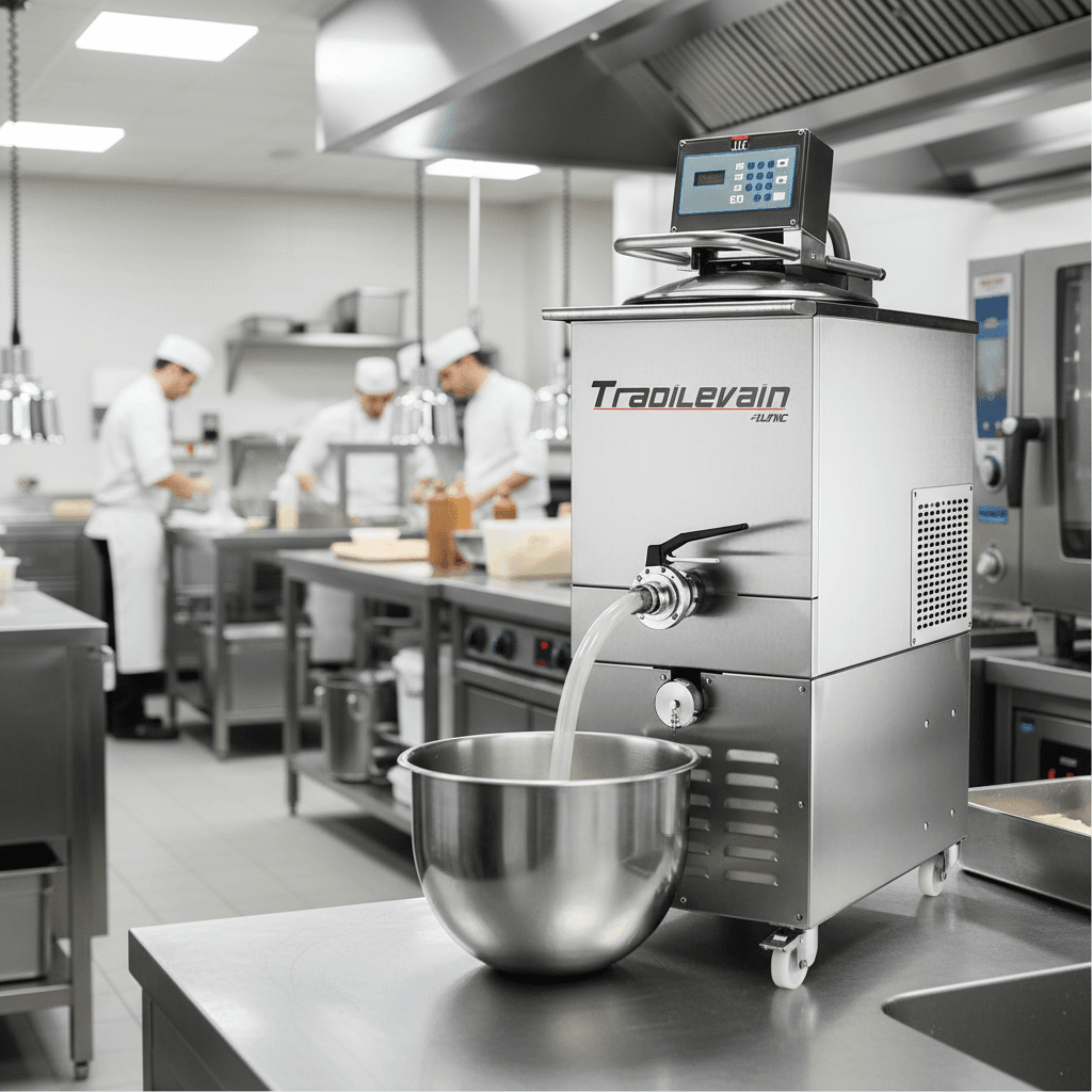 Fermenteur &agrave; levain JAC TL40 dans un laboratoire de boulangerie moderne avec artisans au travail