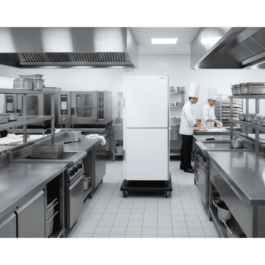 Armoire de fermentation Panimatic M2C 48 dans un laboratoire de boulangerie professionnel, portes ouvertes, croissants en fermentation, environnement inox et lumière studio.