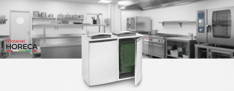 Chef manipulant un refroidisseur de déchets double Diamond en cuisine professionnelle moderne