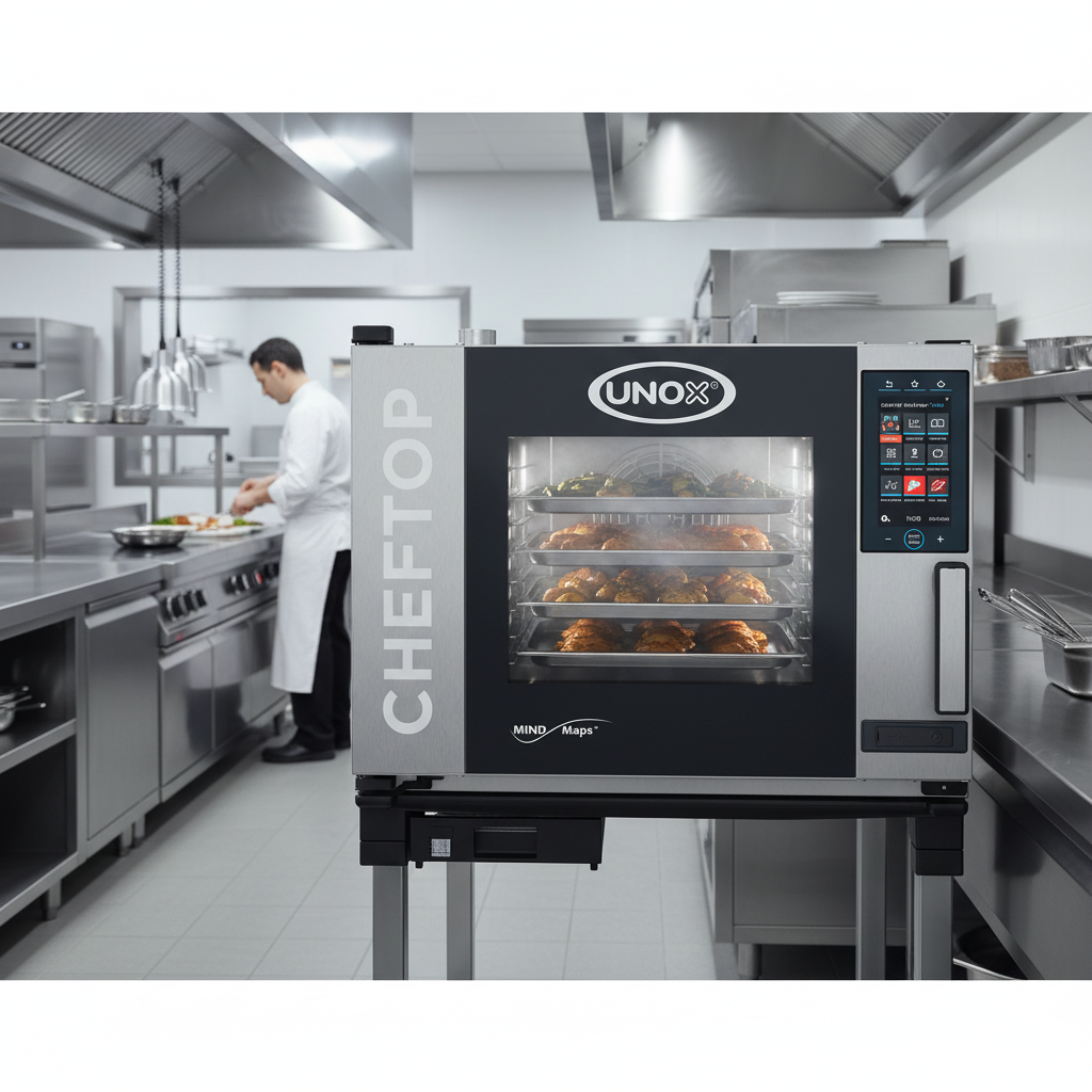 Four mixte Unox Cheftop Mindmaps Plus en cuisine professionnelle entouré de chefs curieux