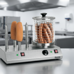 Appareil à hot dogs 4 broches Bartscher professionnel sur comptoir inox avec vapeur