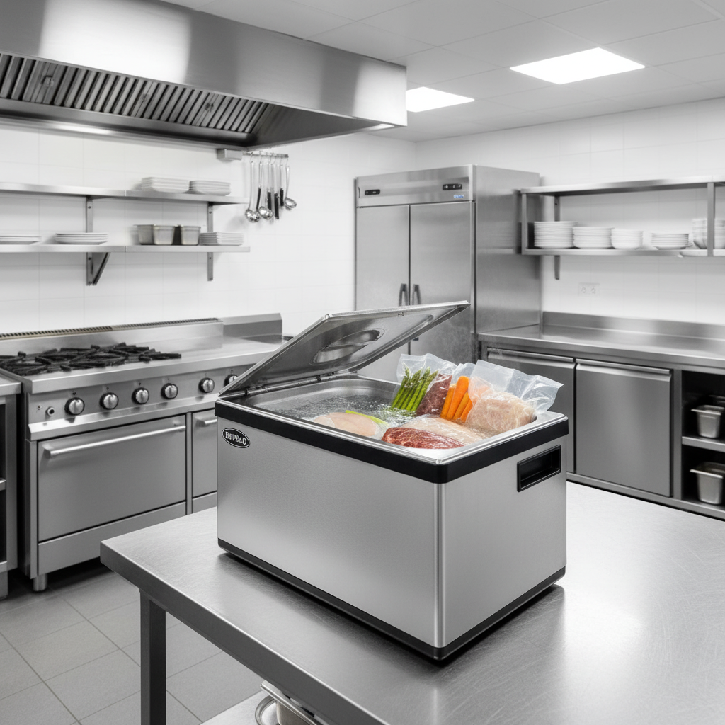 Bain-marie cuisson sous vide Buffalo 12,5L en inox sur plan de travail en cuisine professionnelle