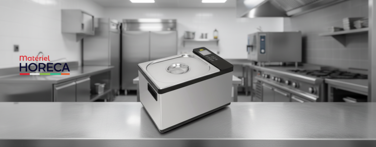 Bain-marie cuisson sous vide Buffalo 12,5L en inox sur plan de travail en cuisine professionnelle