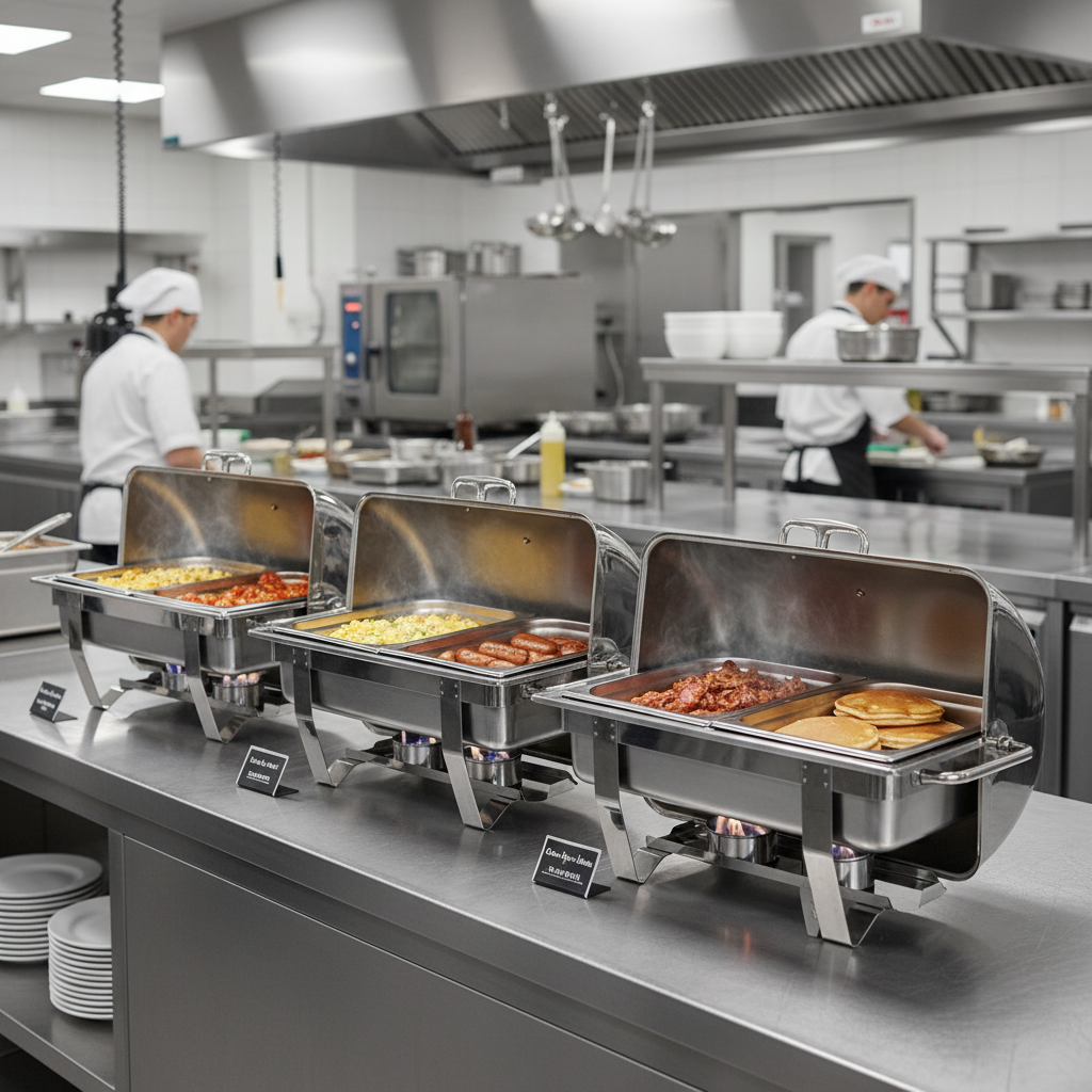 Chafing dishes acier inox Olympia Milan S299 sur buffet événementiel professionnel