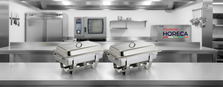 Chafing dishes acier inox Olympia Milan S299 sur buffet événementiel professionnel