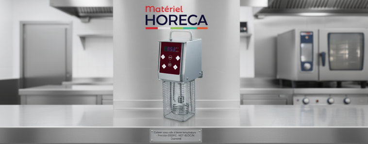 Chef professionnel surveillant un cuiseur sous-vide Diamond HOT-BLOC/N dans une grande cuisine inox.