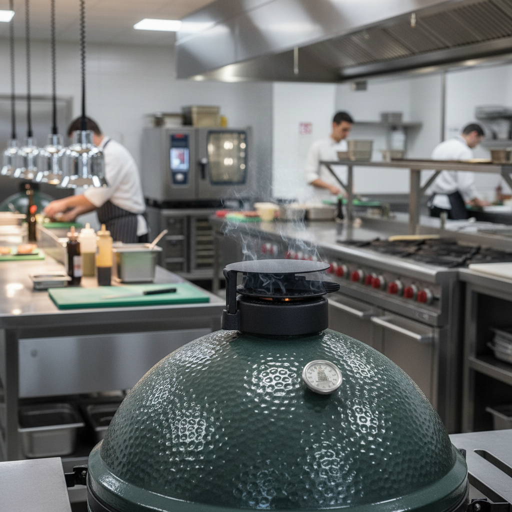 D&eacute;tail du chapeau antipluie Big Green Egg 120748 pour usages ext&eacute;rieurs professionnels