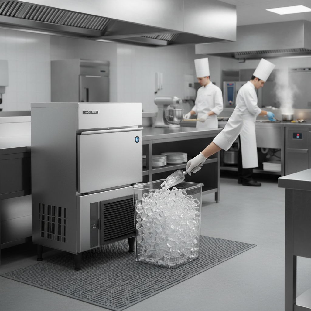 Machine &agrave; gla&ccedil;ons Hoshizaki IM-45NE-HC d&eacute;tails inox et panneau commandes, 46kg/24h