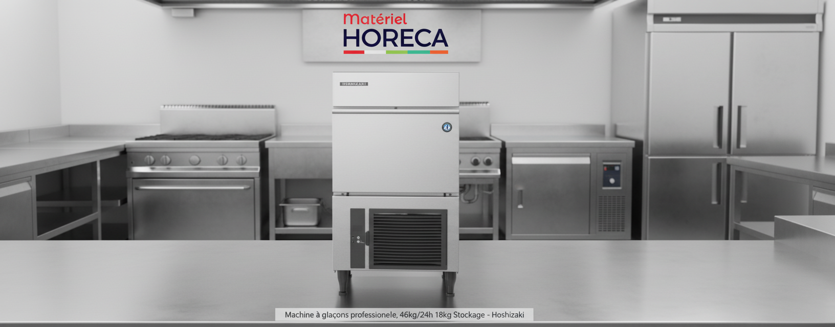Machine &agrave; gla&ccedil;ons professionnelle Hoshizaki IM-45NE-HC inox, 46kg/24h, bac 18kg, vue avant
