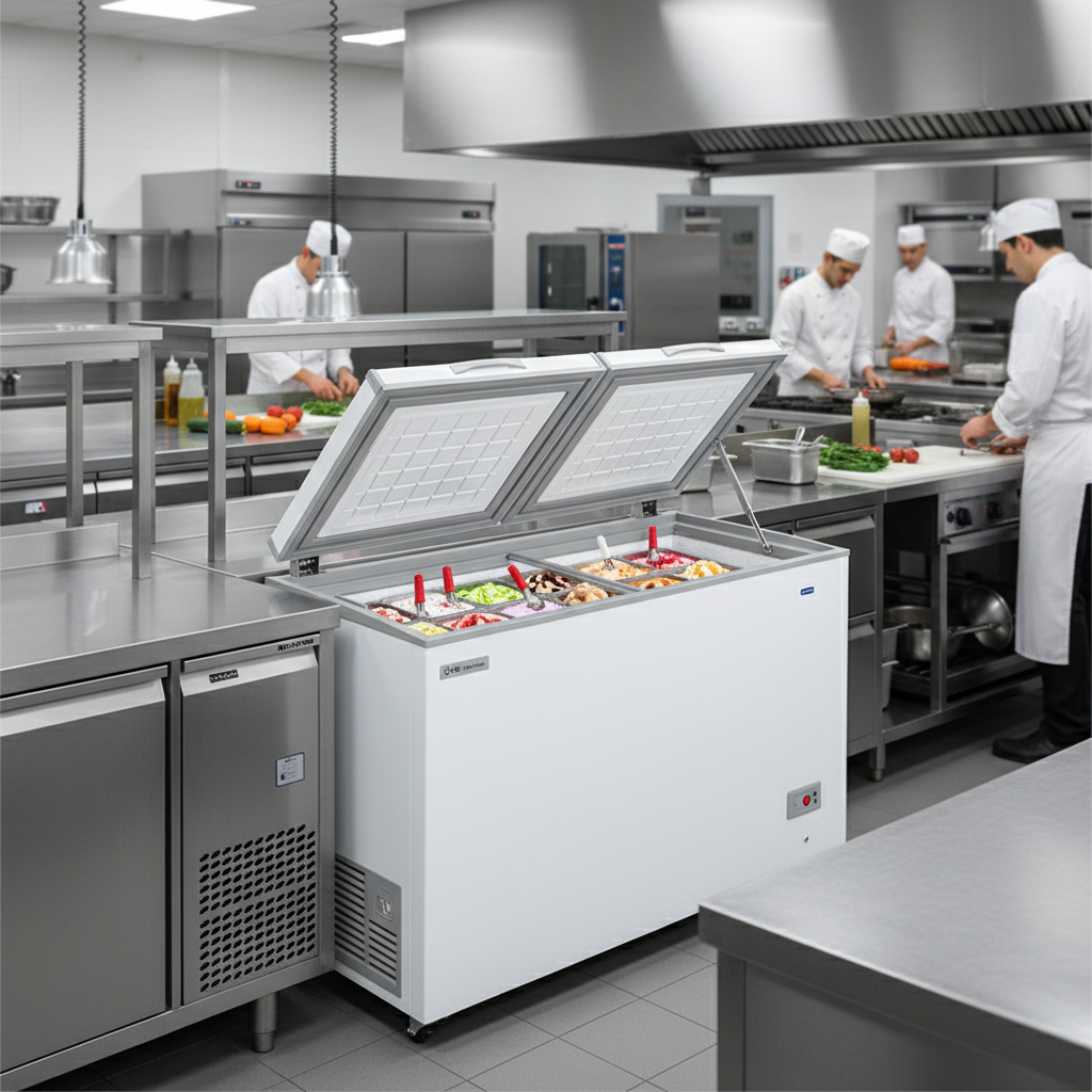 Congélateur Iceshop GTO220GI ouvert pour présentation bacs glaces 222L