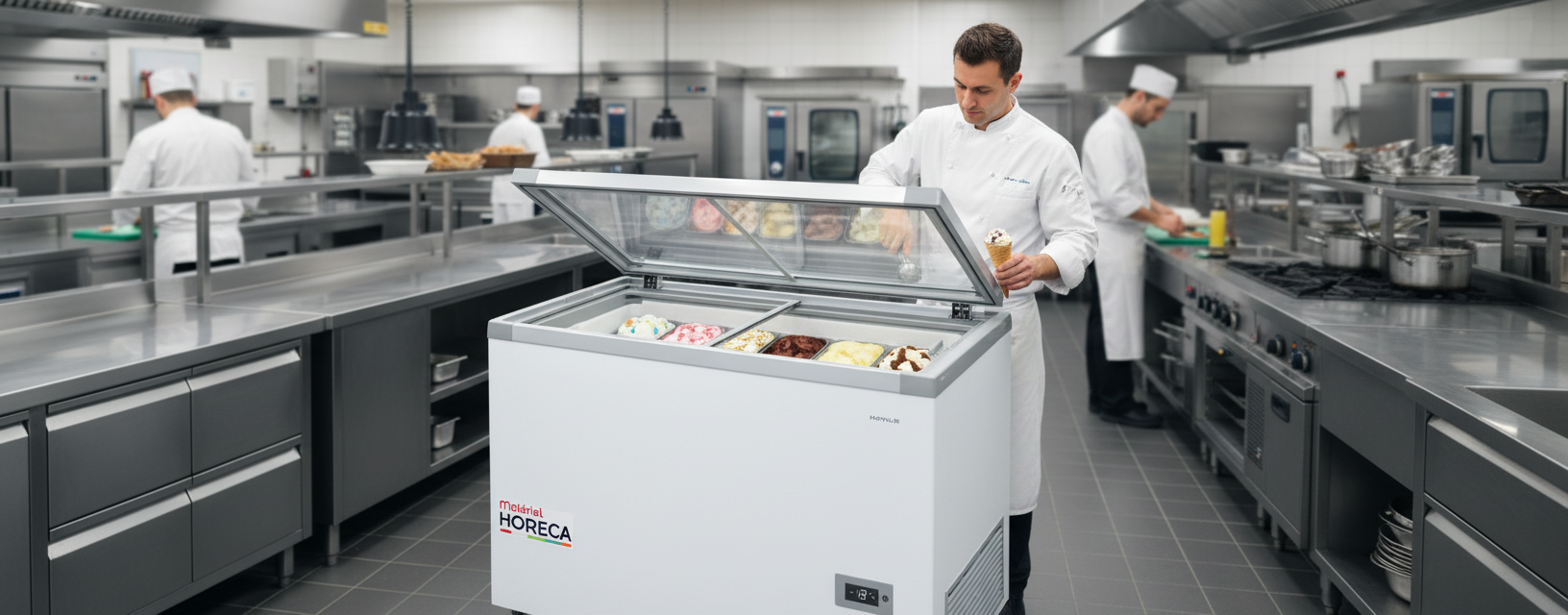 Interieur van de Iceshop GTV400GI 400L professionele ijsvrieskist