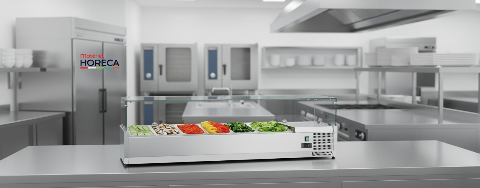 Iceshop VRX1400330 gekoelde saladevitrine voor 6 1/4 GN-bakken, 1,4 m breed