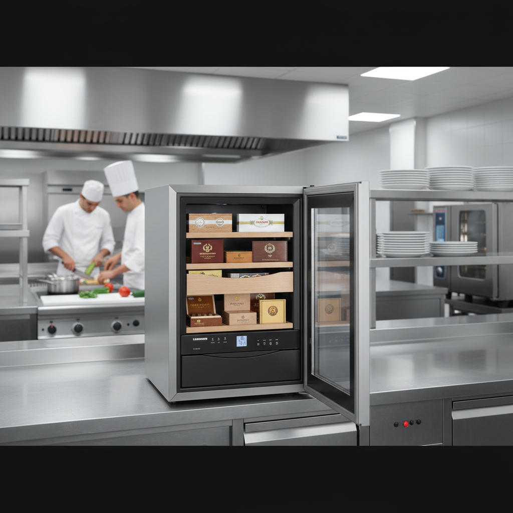 Vue int&eacute;rieure humidor Liebherr ZKes 453-20 plateaux c&egrave;dre espagnol, conservation cigares professionnelle