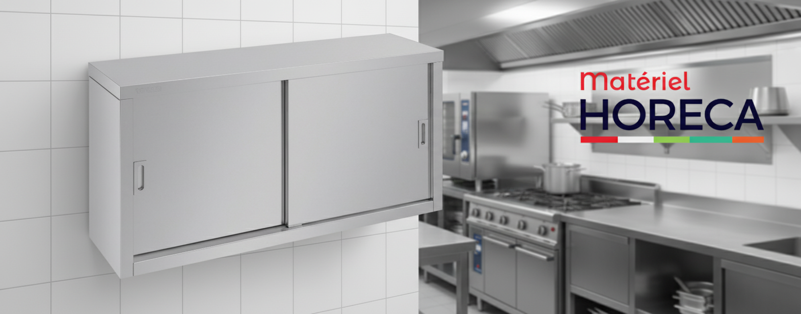 Armoire suspendue en inox GDWCS144 Materiel Horeca 2 portes pour cuisine professionnelle