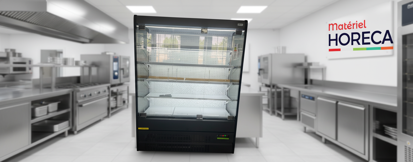 Vitrine murale positive &agrave; LED BLF-1566GA Materiel Horeca avec portes battantes, 1,5m, vue principale
