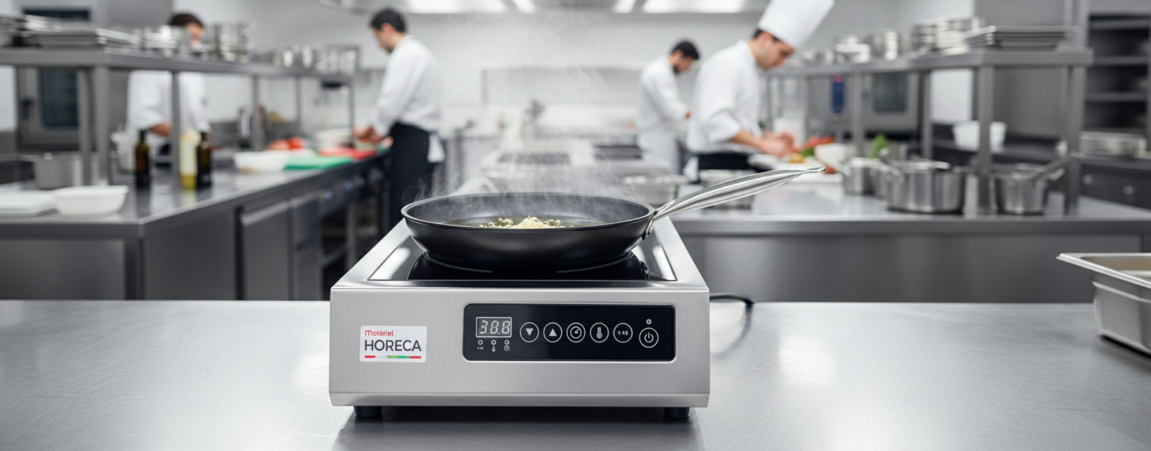 Plaque induction 3000W Materiel Horeca GD-300C en inox, vue lat&eacute;rale