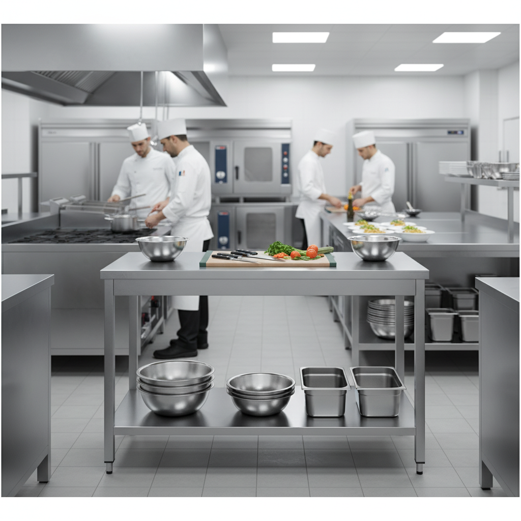 Détail sous-tablette table inox pro GDATS-127 1200x700mm Materiel Horeca secteur CHR
