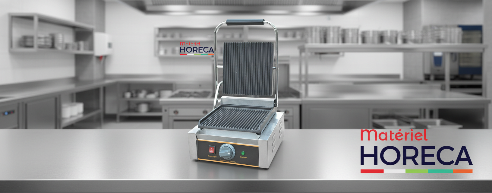 Grill &eacute;lectrique professionnel Materiel Horeca GDCG811A plaque rainur&eacute;e et lisse pour cuisine CHR