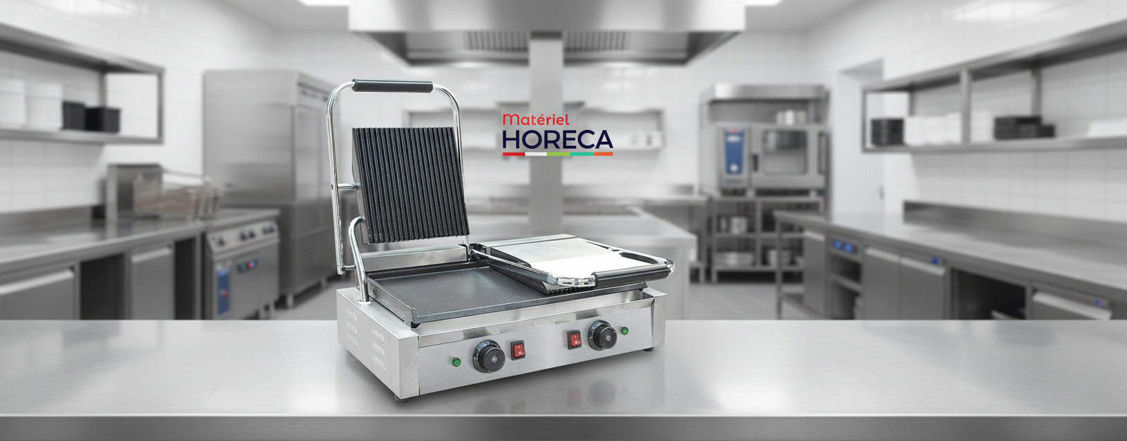 Grill &Eacute;lectrique Professionnel Double Plaques rainur&eacute;es lisses GDCG813A Materiel Horeca secteur CHR