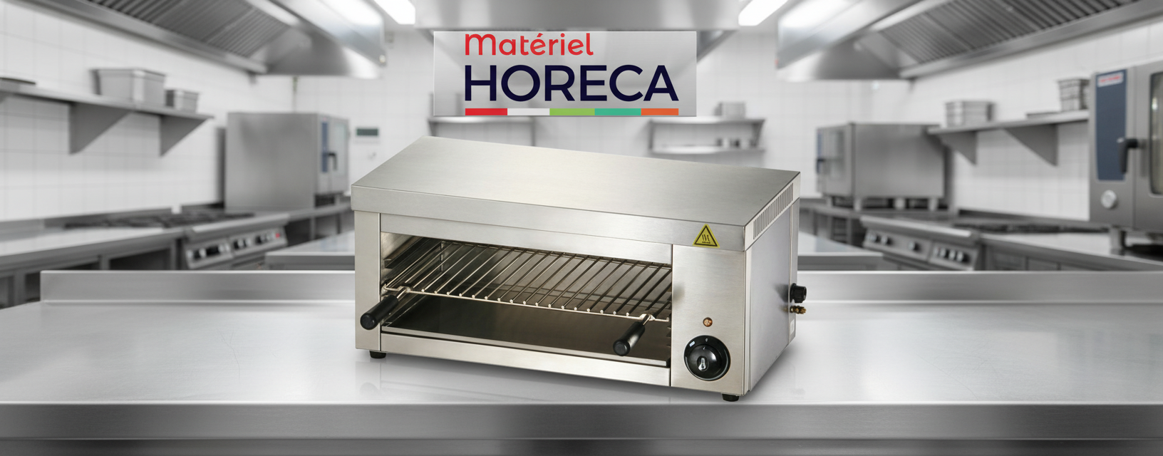 Salamandre &eacute;lectrique 2x2000W Materiel Horeca GDSA936 vue compl&egrave;te, acier inox, CHR