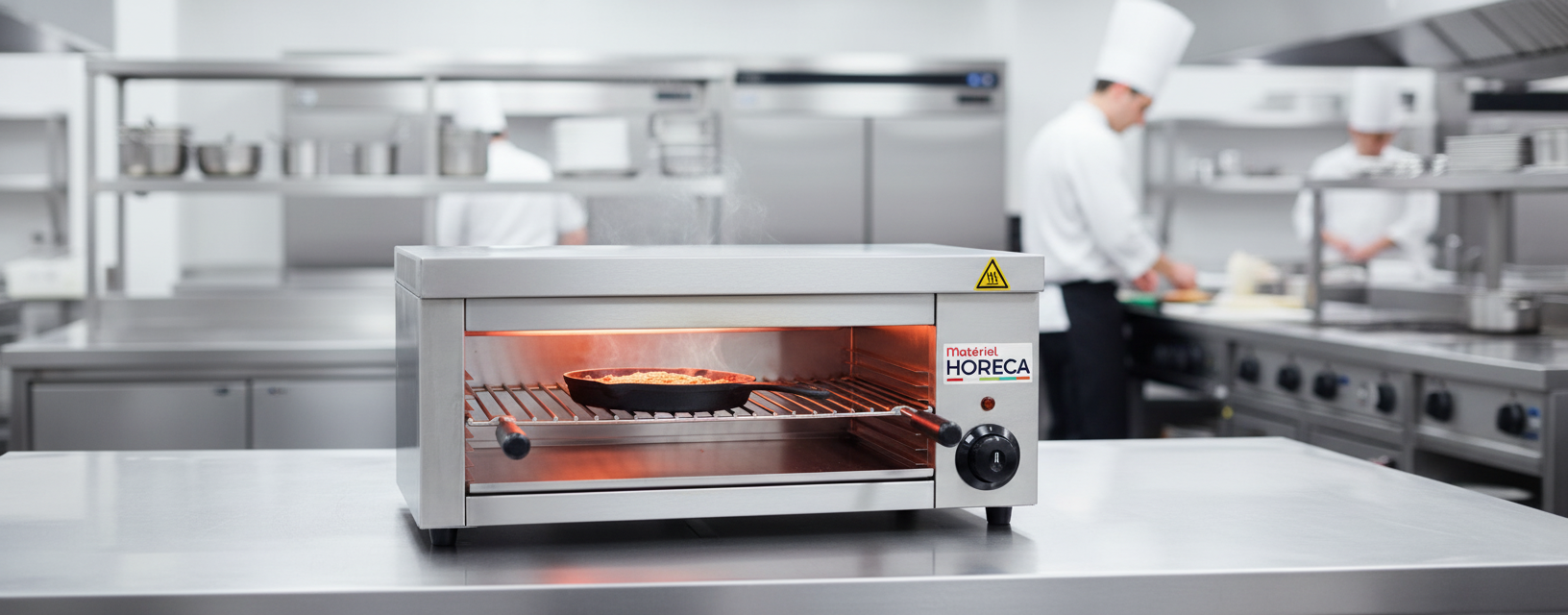 Salamandre &eacute;lectrique professionnelle Materiel Horeca GDSA936 d&eacute;tails inox et puissance