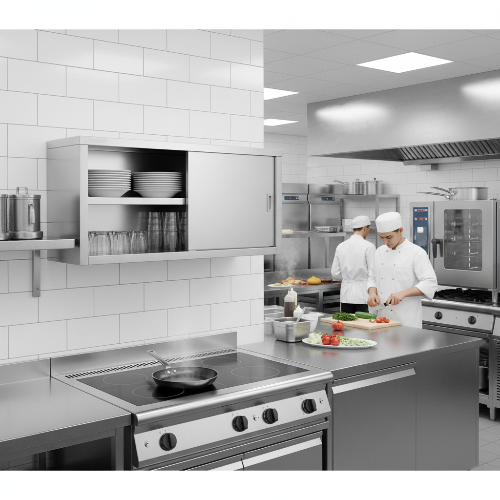 Armoire inox GDWCS204 Materiel Horeca suspendue, vue int&eacute;rieure et finition professionnelle