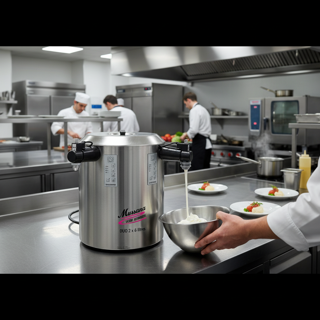 D&eacute;tail double cuve inox et double bec verseur Mussana Duo 2x6L